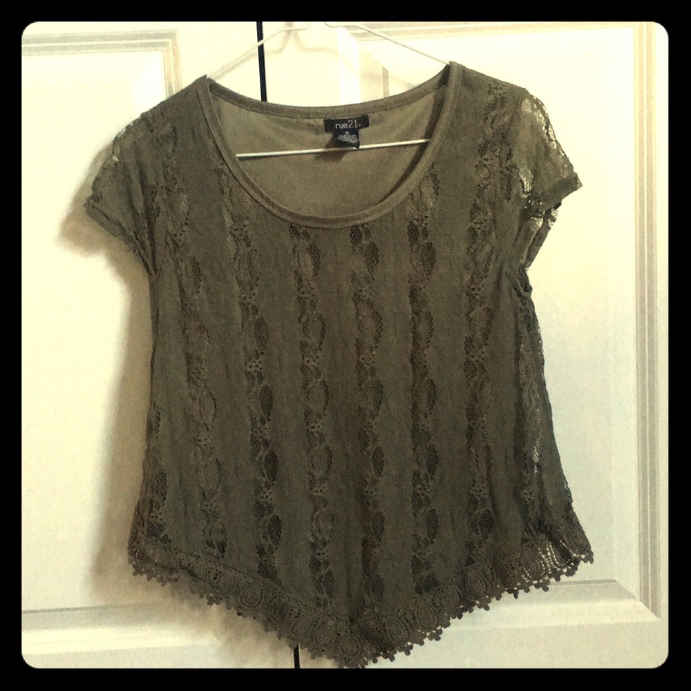 dark green lace shot sleeve tee